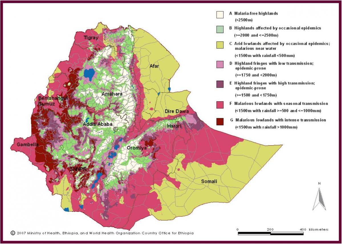térkép Etiópia malária