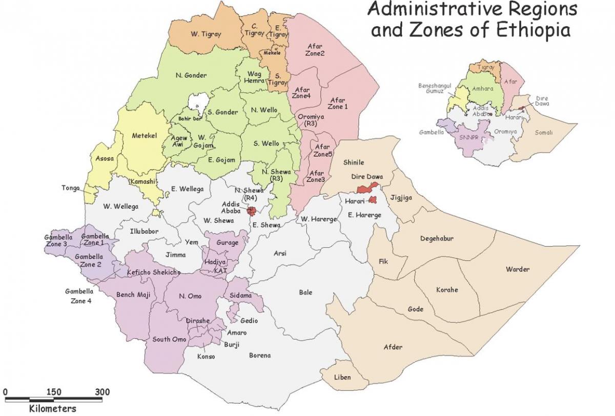 Etióp térkép által régió