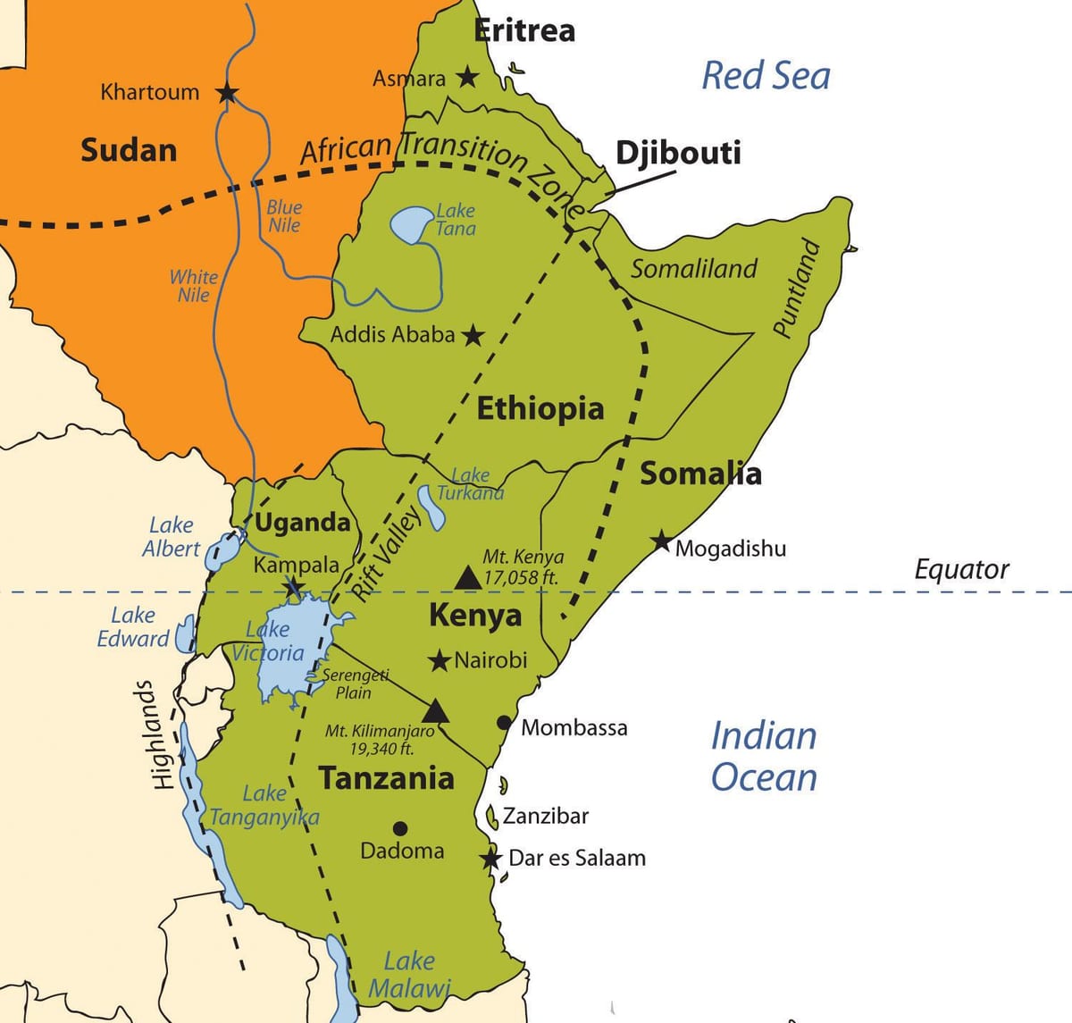 térkép Etióp fennsík afrika