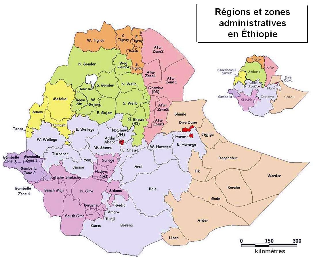 térkép Etiópia közigazgatási