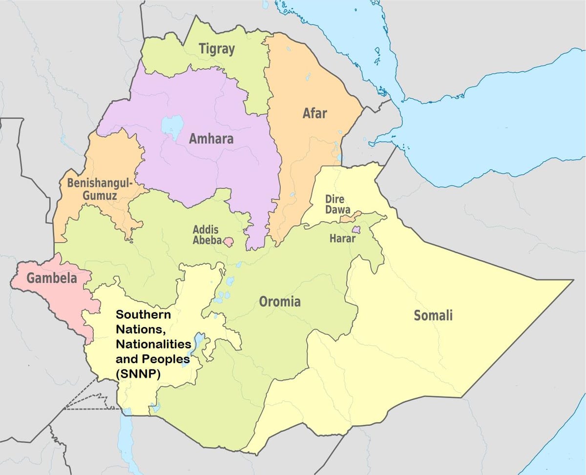 Etiópia regionális államok térkép