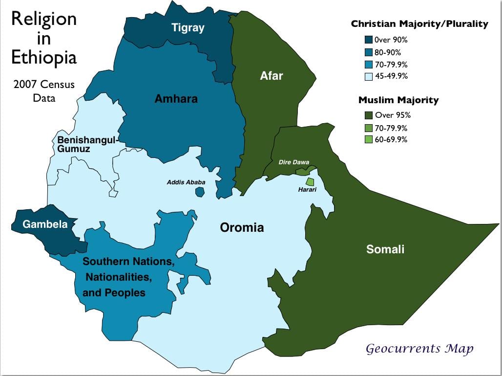 térkép Etiópia vallás
