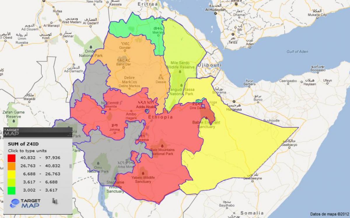 Etiópia tartományok térkép