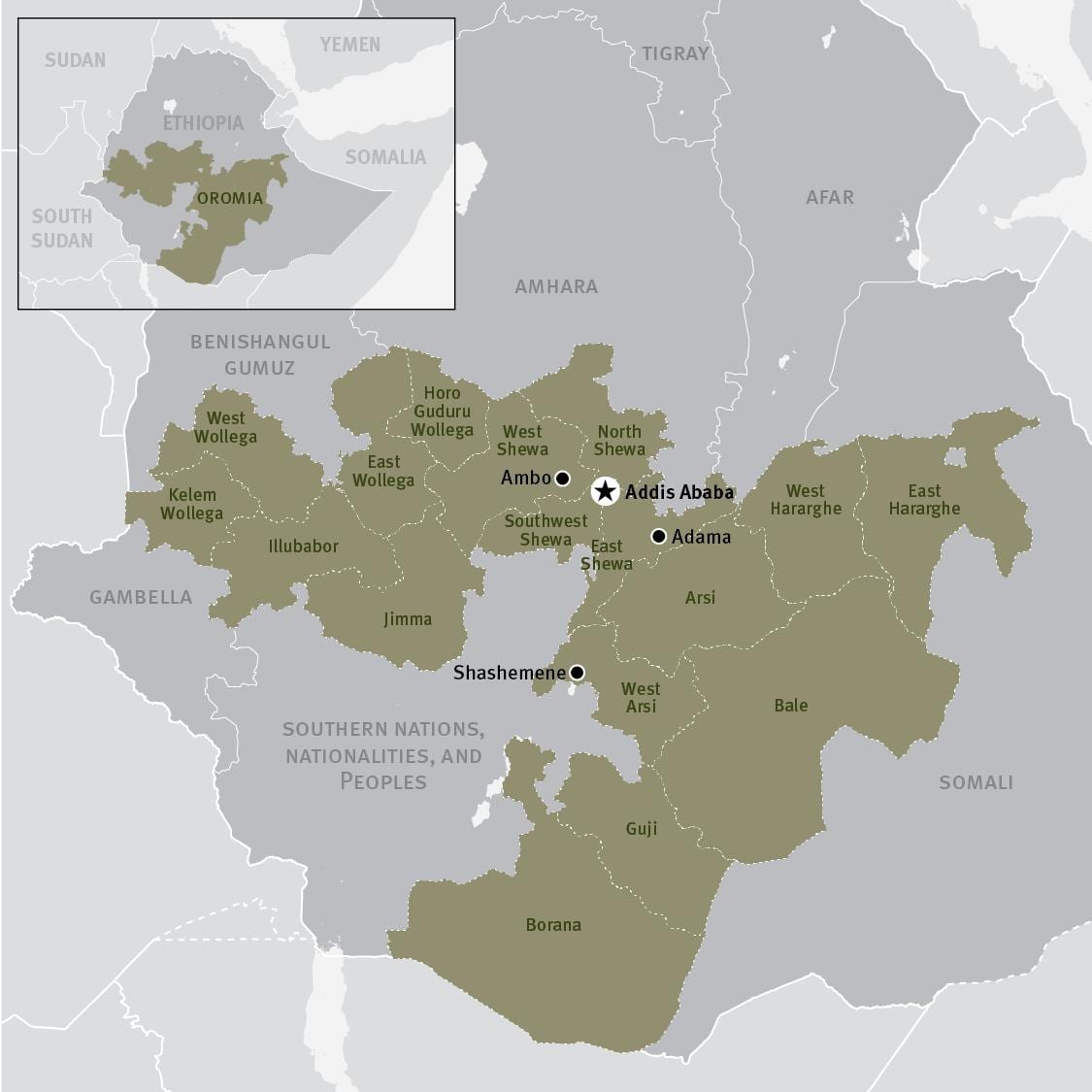 térkép oromia régió Etiópiában